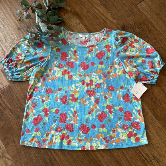Lauren Conrad Blue Red Floral Short Sleeve Top Casual Women's Size Extra… - Picture 4 of 12